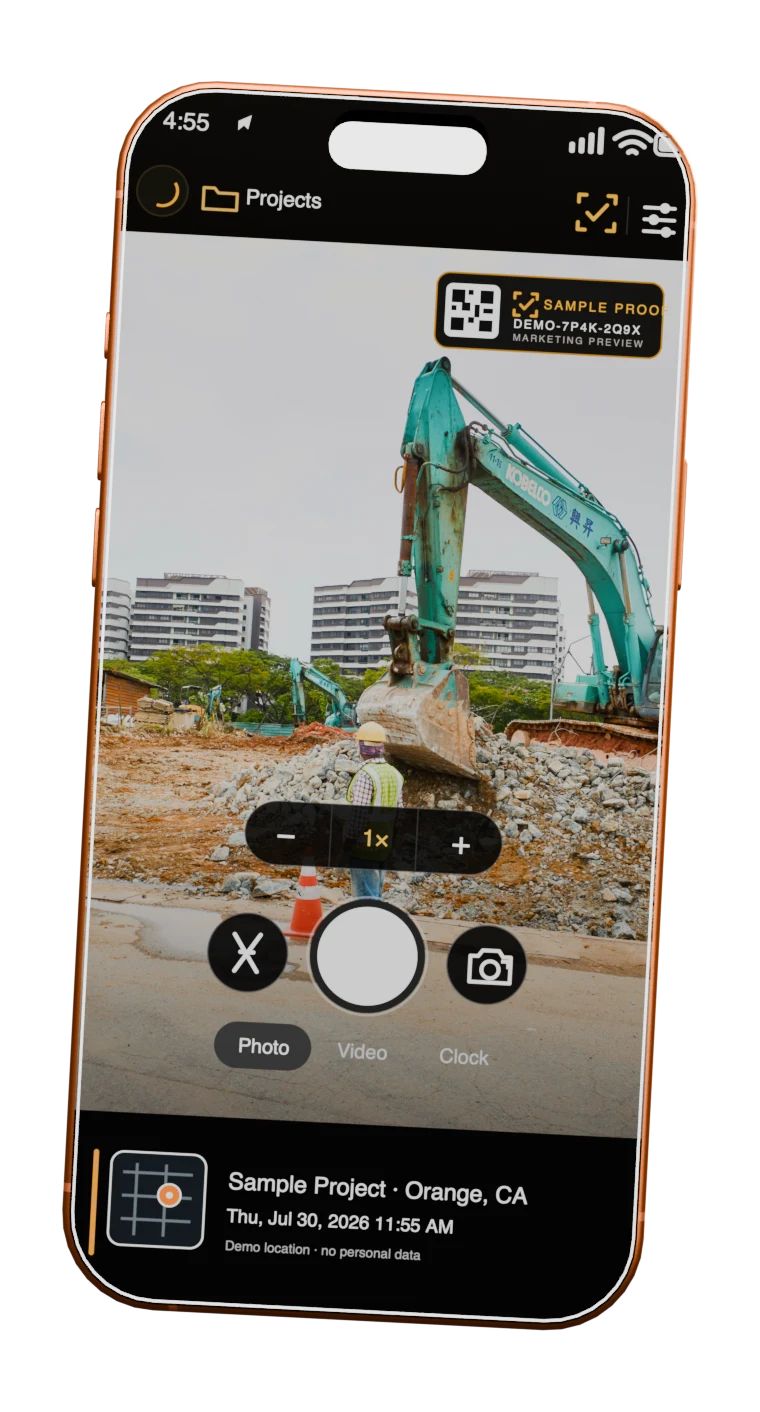 The Timestamped GPS camera, stamped with project, time and location.